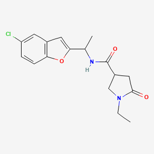molecular formula C17H19ClN2O3 B7065435 N-[1-(5-chloro-1-benzofuran-2-yl)ethyl]-1-ethyl-5-oxopyrrolidine-3-carboxamide 