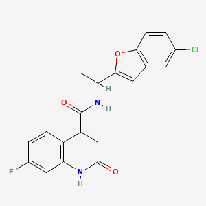 molecular formula C20H16ClFN2O3 B7065441 N-[1-(5-chloro-1-benzofuran-2-yl)ethyl]-7-fluoro-2-oxo-3,4-dihydro-1H-quinoline-4-carboxamide 