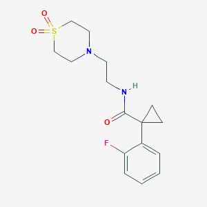 molecular formula C16H21FN2O3S B7065449 N-[2-(1,1-dioxo-1,4-thiazinan-4-yl)ethyl]-1-(2-fluorophenyl)cyclopropane-1-carboxamide 
