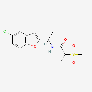 molecular formula C14H16ClNO4S B7065458 N-[1-(5-chloro-1-benzofuran-2-yl)ethyl]-2-methylsulfonylpropanamide 