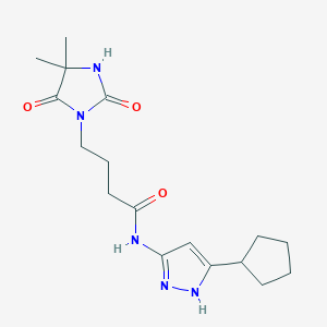 molecular formula C17H25N5O3 B7065558 N-(5-cyclopentyl-1H-pyrazol-3-yl)-4-(4,4-dimethyl-2,5-dioxoimidazolidin-1-yl)butanamide 