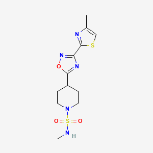 molecular formula C12H17N5O3S2 B7065581 N-methyl-4-[3-(4-methyl-1,3-thiazol-2-yl)-1,2,4-oxadiazol-5-yl]piperidine-1-sulfonamide 