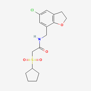 molecular formula C16H20ClNO4S B7066042 N-[(5-chloro-2,3-dihydro-1-benzofuran-7-yl)methyl]-2-cyclopentylsulfonylacetamide 