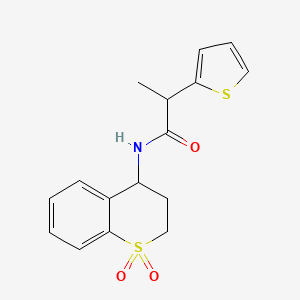 molecular formula C16H17NO3S2 B7066140 N-(1,1-dioxo-3,4-dihydro-2H-thiochromen-4-yl)-2-thiophen-2-ylpropanamide 