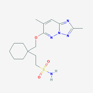 molecular formula C16H25N5O3S B070664 Cyclohexaneethanesulfonamide, 1-(((2,7-dimethyl(1,2,4)triazolo(1,5-b)pyridazin-6-yl)oxy)methyl)- CAS No. 175215-31-3