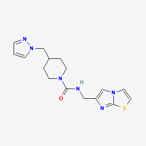molecular formula C16H20N6OS B7066517 N-(imidazo[2,1-b][1,3]thiazol-6-ylmethyl)-4-(pyrazol-1-ylmethyl)piperidine-1-carboxamide 