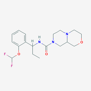 molecular formula C18H25F2N3O3 B7066637 N-[1-[2-(difluoromethoxy)phenyl]propyl]-3,4,6,7,9,9a-hexahydro-1H-pyrazino[2,1-c][1,4]oxazine-8-carboxamide 