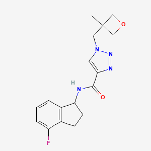 molecular formula C17H19FN4O2 B7067018 N-(4-fluoro-2,3-dihydro-1H-inden-1-yl)-1-[(3-methyloxetan-3-yl)methyl]triazole-4-carboxamide 