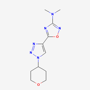 molecular formula C11H16N6O2 B7067175 N,N-dimethyl-5-[1-(oxan-4-yl)triazol-4-yl]-1,2,4-oxadiazol-3-amine 