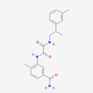 molecular formula C20H23N3O3 B7067815 N'-(5-carbamoyl-2-methylphenyl)-N-[2-(3-methylphenyl)propyl]oxamide 