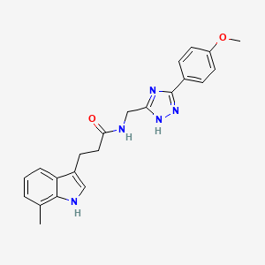 molecular formula C22H23N5O2 B7068025 N-[[3-(4-methoxyphenyl)-1H-1,2,4-triazol-5-yl]methyl]-3-(7-methyl-1H-indol-3-yl)propanamide 