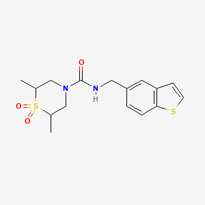 molecular formula C16H20N2O3S2 B7068426 N-(1-benzothiophen-5-ylmethyl)-2,6-dimethyl-1,1-dioxo-1,4-thiazinane-4-carboxamide 