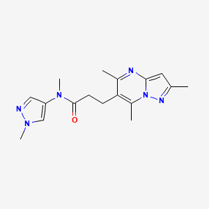 molecular formula C17H22N6O B7068513 N-methyl-N-(1-methylpyrazol-4-yl)-3-(2,5,7-trimethylpyrazolo[1,5-a]pyrimidin-6-yl)propanamide 