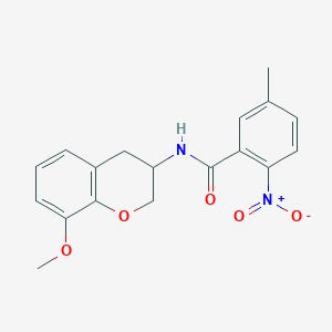 molecular formula C18H18N2O5 B7068519 N-(8-methoxy-3,4-dihydro-2H-chromen-3-yl)-5-methyl-2-nitrobenzamide 