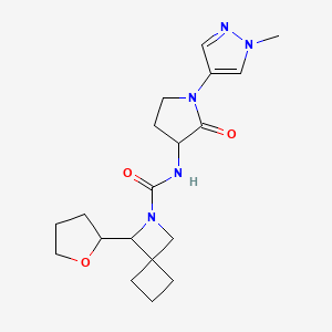 molecular formula C19H27N5O3 B7068543 N-[1-(1-methylpyrazol-4-yl)-2-oxopyrrolidin-3-yl]-3-(oxolan-2-yl)-2-azaspiro[3.3]heptane-2-carboxamide 