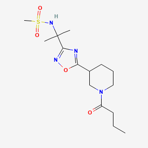 molecular formula C15H26N4O4S B7068647 N-[2-[5-(1-butanoylpiperidin-3-yl)-1,2,4-oxadiazol-3-yl]propan-2-yl]methanesulfonamide 
