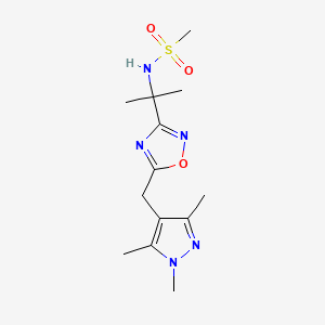molecular formula C13H21N5O3S B7068655 N-[2-[5-[(1,3,5-trimethylpyrazol-4-yl)methyl]-1,2,4-oxadiazol-3-yl]propan-2-yl]methanesulfonamide 