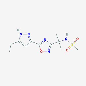 molecular formula C11H17N5O3S B7068657 N-[2-[5-(5-ethyl-1H-pyrazol-3-yl)-1,2,4-oxadiazol-3-yl]propan-2-yl]methanesulfonamide 