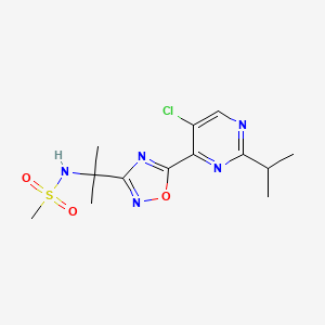 molecular formula C13H18ClN5O3S B7068663 N-[2-[5-(5-chloro-2-propan-2-ylpyrimidin-4-yl)-1,2,4-oxadiazol-3-yl]propan-2-yl]methanesulfonamide 