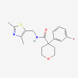 molecular formula C18H21FN2O2S B7068715 N-[(2,4-dimethyl-1,3-thiazol-5-yl)methyl]-4-(3-fluorophenyl)oxane-4-carboxamide 