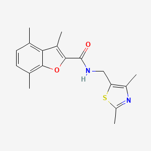 molecular formula C18H20N2O2S B7068723 N-[(2,4-dimethyl-1,3-thiazol-5-yl)methyl]-3,4,7-trimethyl-1-benzofuran-2-carboxamide 