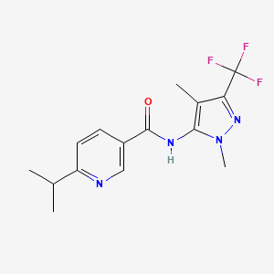 molecular formula C15H17F3N4O B7068774 N-[2,4-dimethyl-5-(trifluoromethyl)pyrazol-3-yl]-6-propan-2-ylpyridine-3-carboxamide 