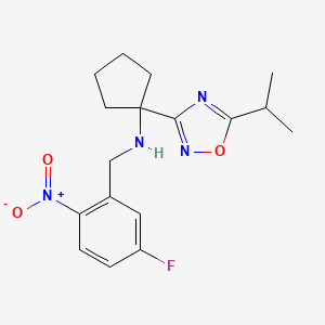 molecular formula C17H21FN4O3 B7068982 N-[(5-fluoro-2-nitrophenyl)methyl]-1-(5-propan-2-yl-1,2,4-oxadiazol-3-yl)cyclopentan-1-amine 