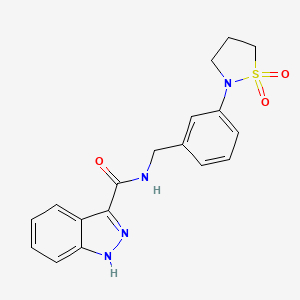 molecular formula C18H18N4O3S B7069483 N-[[3-(1,1-dioxo-1,2-thiazolidin-2-yl)phenyl]methyl]-1H-indazole-3-carboxamide 