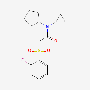 molecular formula C16H20FNO3S B7069582 N-cyclopentyl-N-cyclopropyl-2-(2-fluorophenyl)sulfonylacetamide 