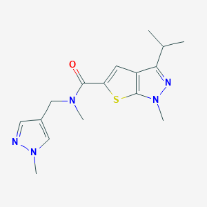 molecular formula C16H21N5OS B7069674 N,1-dimethyl-N-[(1-methylpyrazol-4-yl)methyl]-3-propan-2-ylthieno[2,3-c]pyrazole-5-carboxamide 