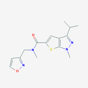 molecular formula C15H18N4O2S B7070003 N,1-dimethyl-N-(1,2-oxazol-3-ylmethyl)-3-propan-2-ylthieno[2,3-c]pyrazole-5-carboxamide 