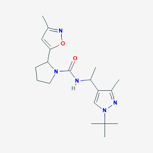 molecular formula C19H29N5O2 B7070008 N-[1-(1-tert-butyl-3-methylpyrazol-4-yl)ethyl]-2-(3-methyl-1,2-oxazol-5-yl)pyrrolidine-1-carboxamide 