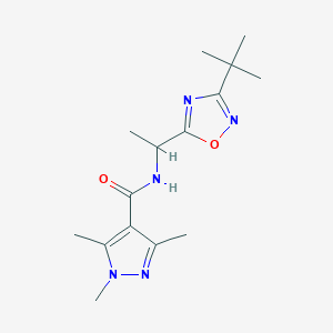 molecular formula C15H23N5O2 B7070272 N-[1-(3-tert-butyl-1,2,4-oxadiazol-5-yl)ethyl]-1,3,5-trimethylpyrazole-4-carboxamide 