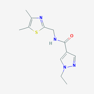 molecular formula C12H16N4OS B7070297 N-[(4,5-dimethyl-1,3-thiazol-2-yl)methyl]-1-ethylpyrazole-4-carboxamide 