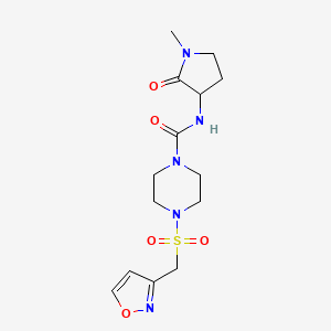 molecular formula C14H21N5O5S B7070661 N-(1-methyl-2-oxopyrrolidin-3-yl)-4-(1,2-oxazol-3-ylmethylsulfonyl)piperazine-1-carboxamide 