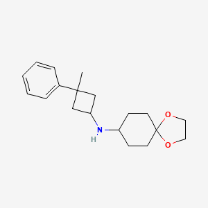 molecular formula C19H27NO2 B7071111 N-(3-methyl-3-phenylcyclobutyl)-1,4-dioxaspiro[4.5]decan-8-amine 