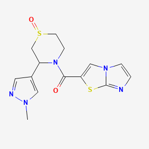 molecular formula C14H15N5O2S2 B7071157 Imidazo[2,1-b][1,3]thiazol-2-yl-[3-(1-methylpyrazol-4-yl)-1-oxo-1,4-thiazinan-4-yl]methanone 