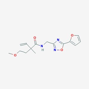 molecular formula C15H19N3O4 B7071224 N-[[5-(furan-2-yl)-1,2,4-oxadiazol-3-yl]methyl]-2-(2-methoxyethyl)-2-methylbut-3-enamide 