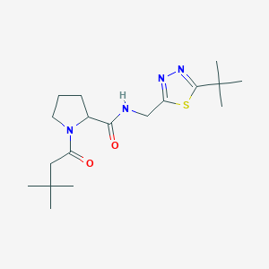 molecular formula C18H30N4O2S B7071386 N-[(5-tert-butyl-1,3,4-thiadiazol-2-yl)methyl]-1-(3,3-dimethylbutanoyl)pyrrolidine-2-carboxamide 