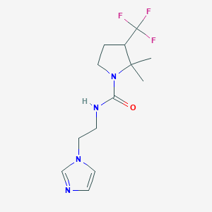 molecular formula C13H19F3N4O B7071388 N-(2-imidazol-1-ylethyl)-2,2-dimethyl-3-(trifluoromethyl)pyrrolidine-1-carboxamide 