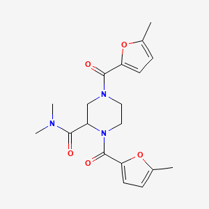 molecular formula C19H23N3O5 B7071585 N,N-dimethyl-1,4-bis(5-methylfuran-2-carbonyl)piperazine-2-carboxamide 