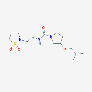 molecular formula C14H27N3O4S B7071772 N-[2-(1,1-dioxo-1,2-thiazolidin-2-yl)ethyl]-3-(2-methylpropoxy)pyrrolidine-1-carboxamide 