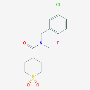 molecular formula C14H17ClFNO3S B7072244 N-[(5-chloro-2-fluorophenyl)methyl]-N-methyl-1,1-dioxothiane-4-carboxamide 