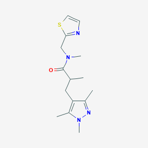 molecular formula C15H22N4OS B7072317 N,2-dimethyl-N-(1,3-thiazol-2-ylmethyl)-3-(1,3,5-trimethylpyrazol-4-yl)propanamide 