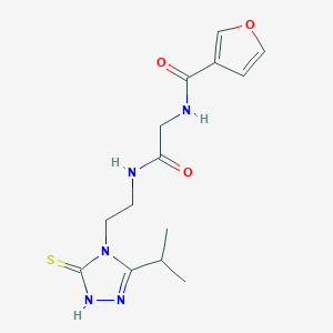 molecular formula C14H19N5O3S B7072415 N-[2-oxo-2-[2-(3-propan-2-yl-5-sulfanylidene-1H-1,2,4-triazol-4-yl)ethylamino]ethyl]furan-3-carboxamide 