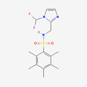 molecular formula C16H21F2N3O2S B7072519 N-[[1-(difluoromethyl)imidazol-2-yl]methyl]-2,3,4,5,6-pentamethylbenzenesulfonamide 