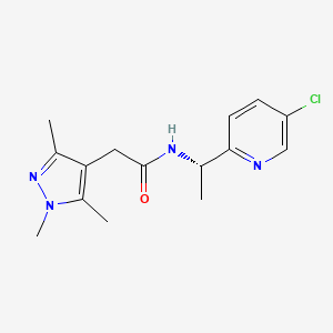 molecular formula C15H19ClN4O B7072682 N-[(1S)-1-(5-chloropyridin-2-yl)ethyl]-2-(1,3,5-trimethylpyrazol-4-yl)acetamide 