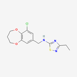 molecular formula C14H16ClN3O2S B7072737 N-[(6-chloro-3,4-dihydro-2H-1,5-benzodioxepin-8-yl)methyl]-3-ethyl-1,2,4-thiadiazol-5-amine 