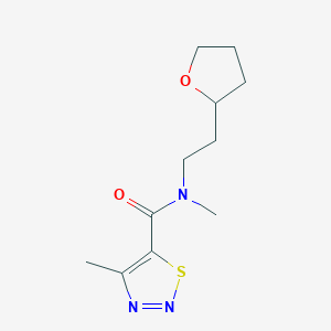 molecular formula C11H17N3O2S B7072786 N,4-dimethyl-N-[2-(oxolan-2-yl)ethyl]thiadiazole-5-carboxamide 