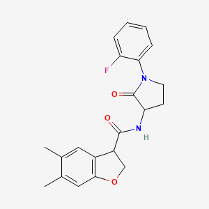 molecular formula C21H21FN2O3 B7072956 N-[1-(2-fluorophenyl)-2-oxopyrrolidin-3-yl]-5,6-dimethyl-2,3-dihydro-1-benzofuran-3-carboxamide 